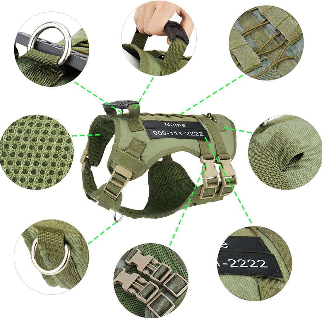 Tactical Dog Harness with 6 Metal Buckles for Large or Medium Dogs, Dog MOLLE Vest with Handle for Walking Training Hiking