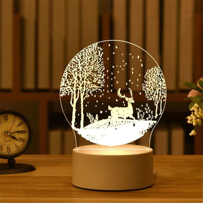 "3D Acrylic LED Night Light - Festive Christmas Party Decoration for Home Bedroom Decor and Weddings"