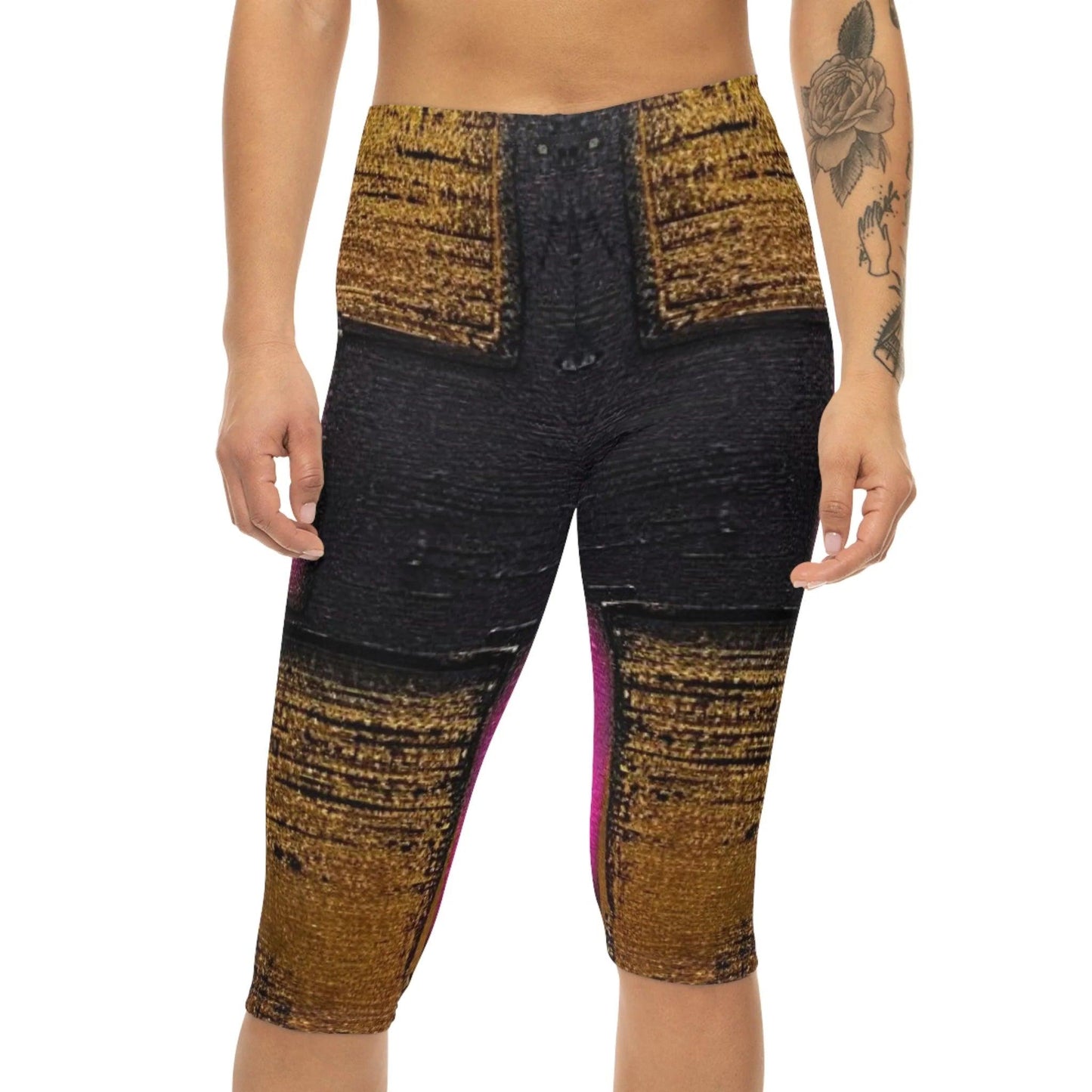 Golden Black Pink Women's Capri Leggings by Queennoble