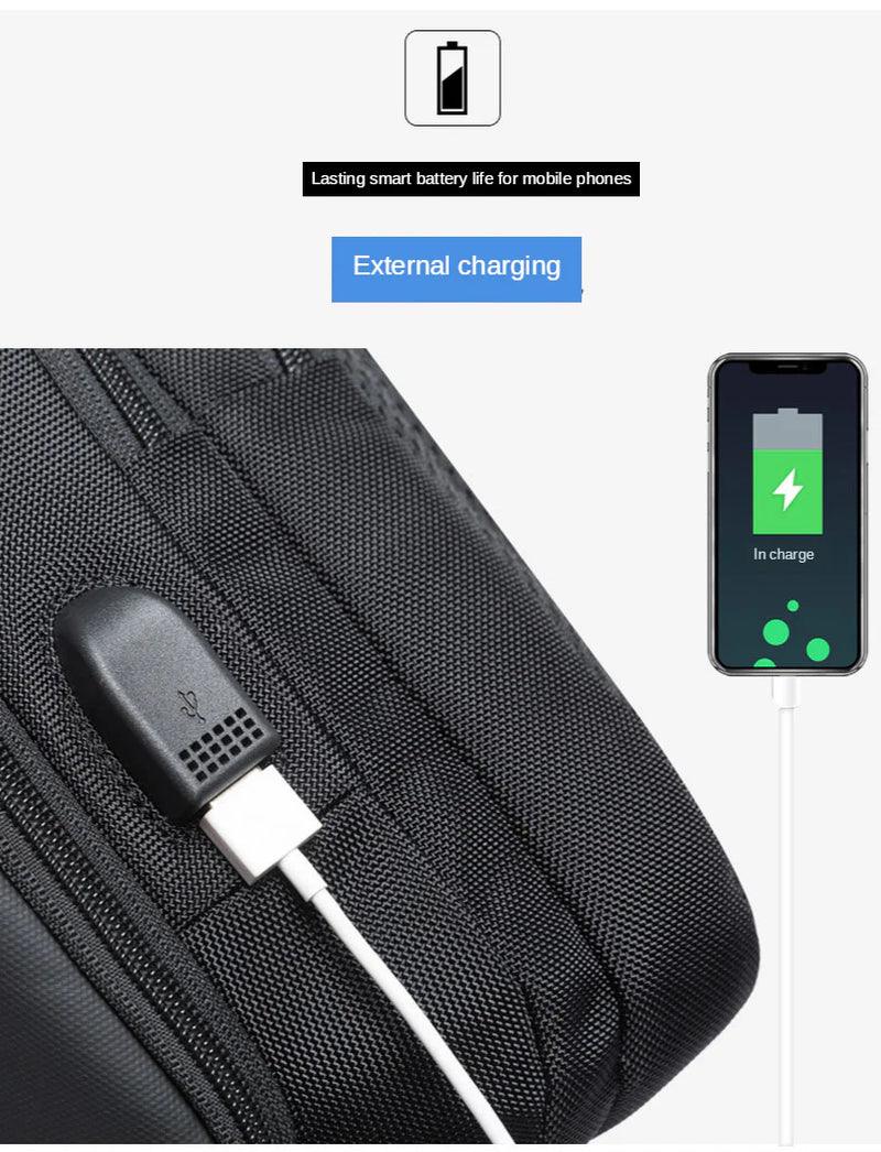 "Tech-Savvy Men's Shoulder Bag with USB Functionality"