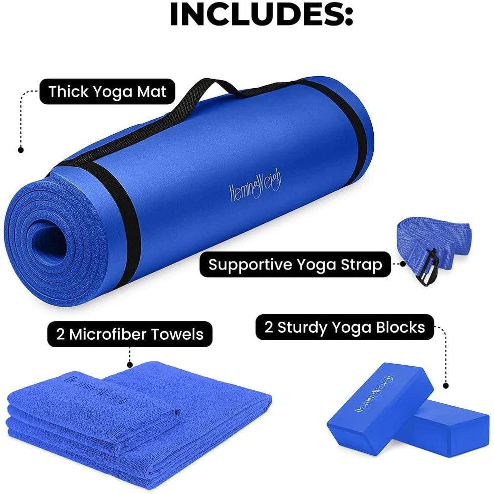 "Ultimate Yoga Starter Set: Thick Mat, Blocks, Strap, Cooling Towels Included"