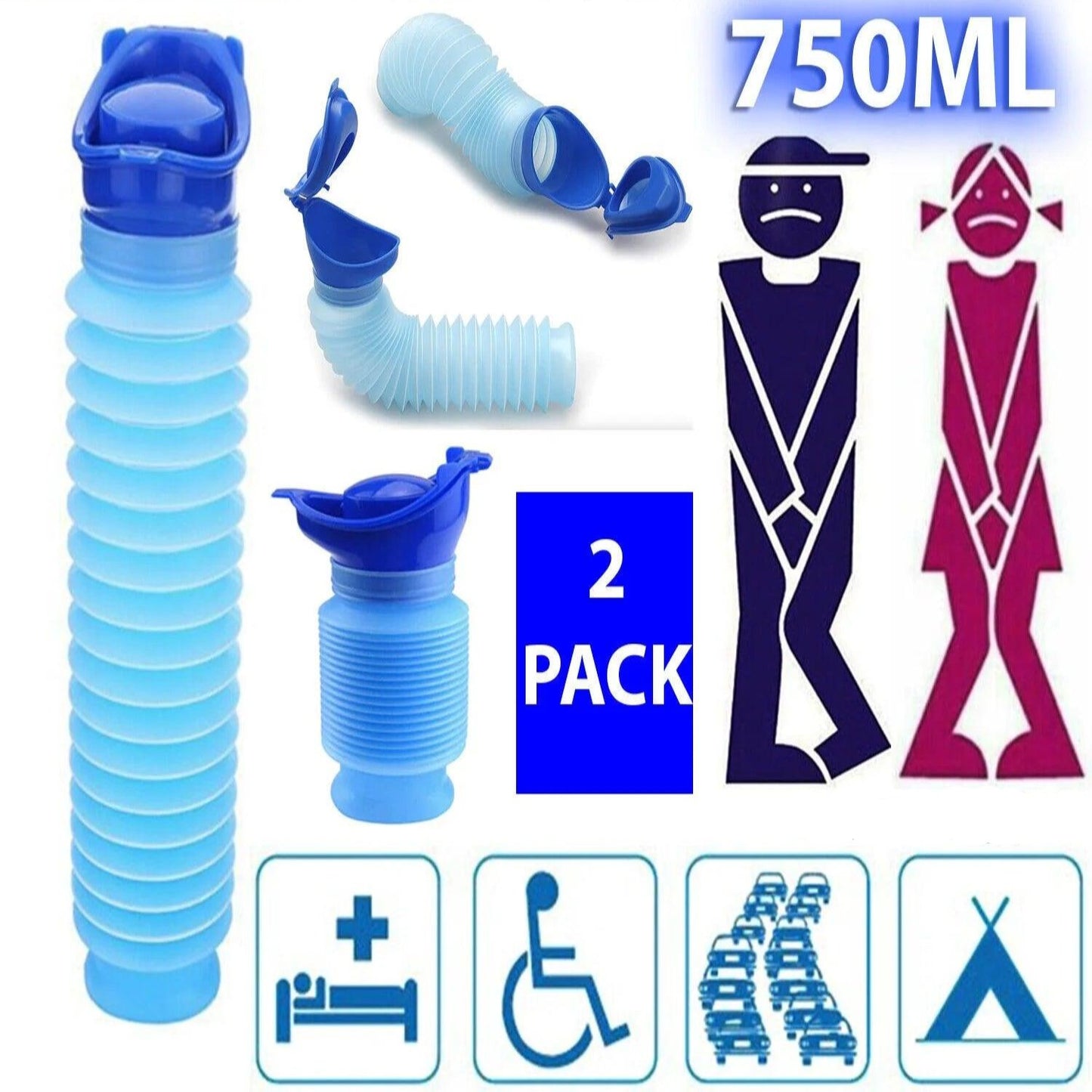 "Portable Unisex Urinal: Travel, Camping, Car Toilet - Emergency Pee Bottle Kit"