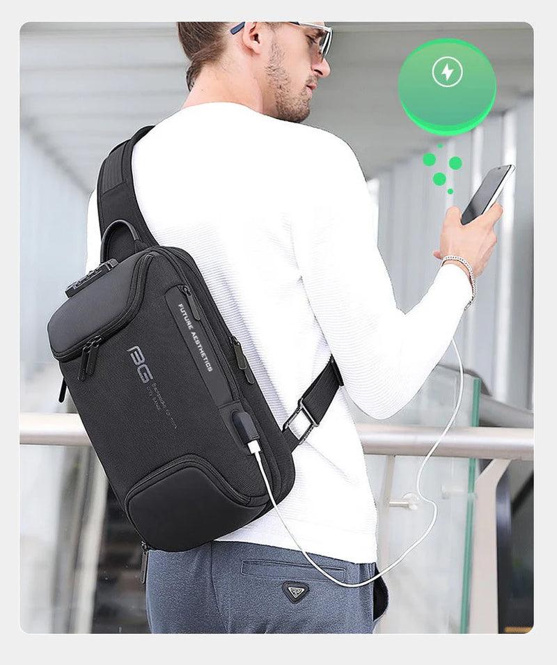 "Secure and Stylish Italian Chest Bag with Bange Anti-Theft USB Technology for Men"