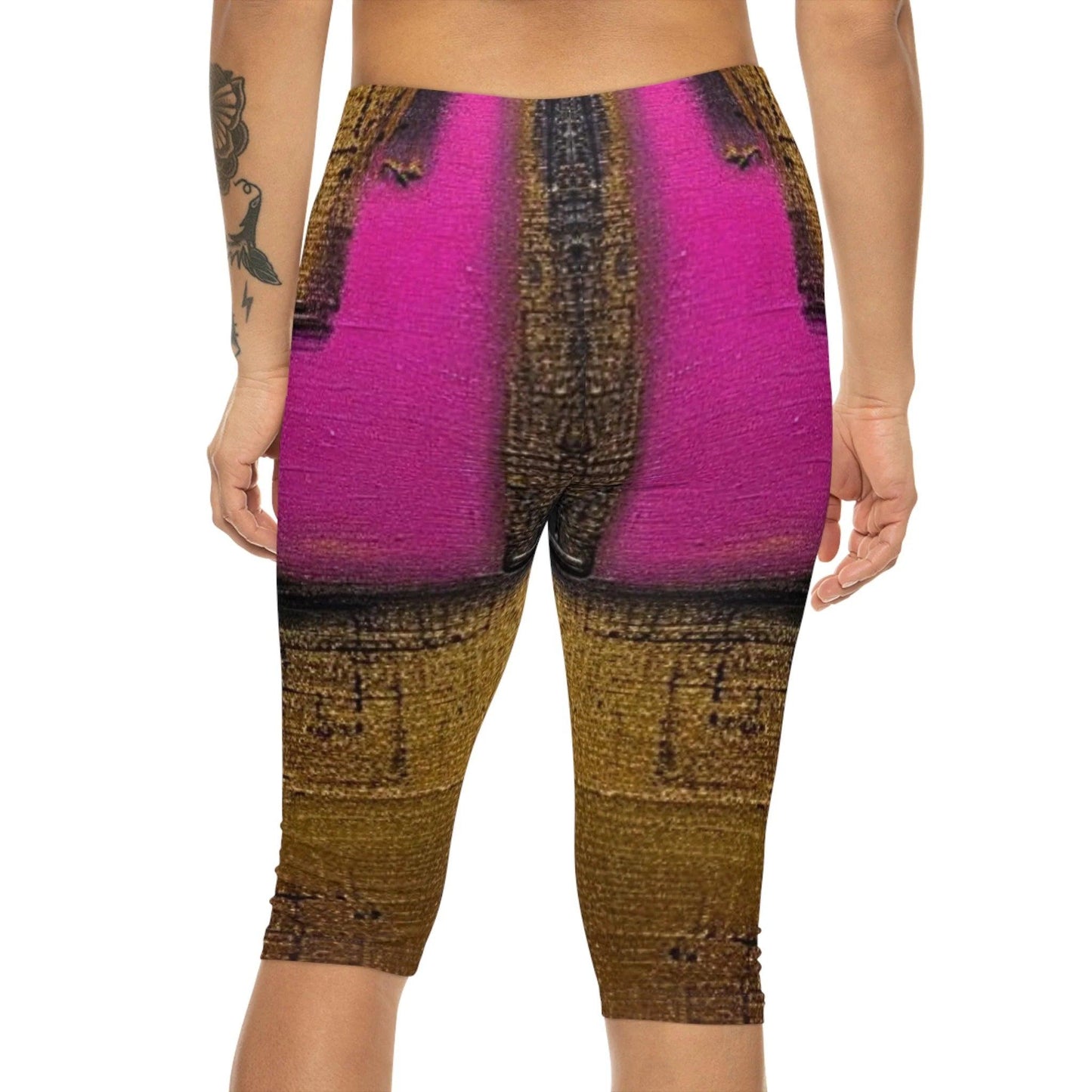 Golden Black Pink Women's Capri Leggings by Queennoble