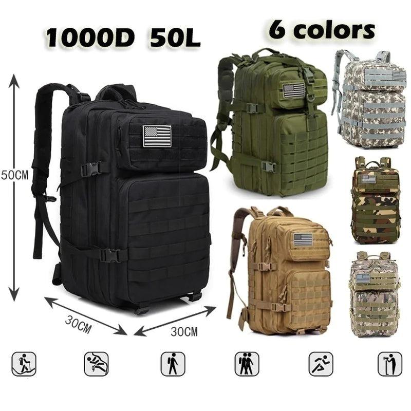 "Outdoor Military Tactical Backpack - Waterproof 50L Nylon for Camping, Hiking, Fishing & Hunting"