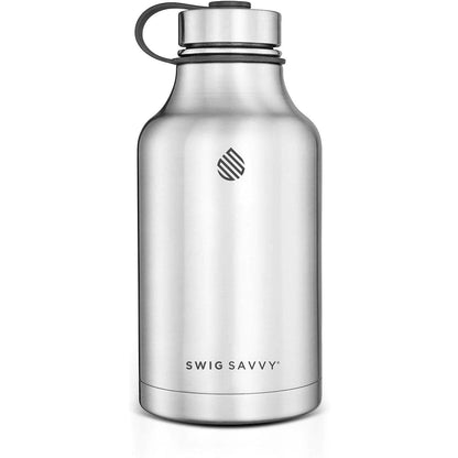 64oz Silver Stainless Steel Vacuum Insulated Sports Water Bottle