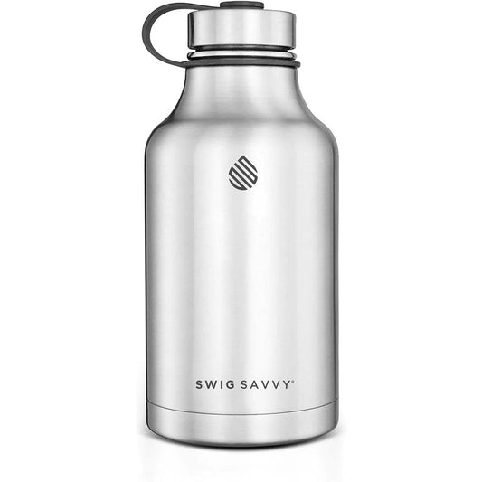 64oz Silver Stainless Steel Vacuum Insulated Sports Water Bottle