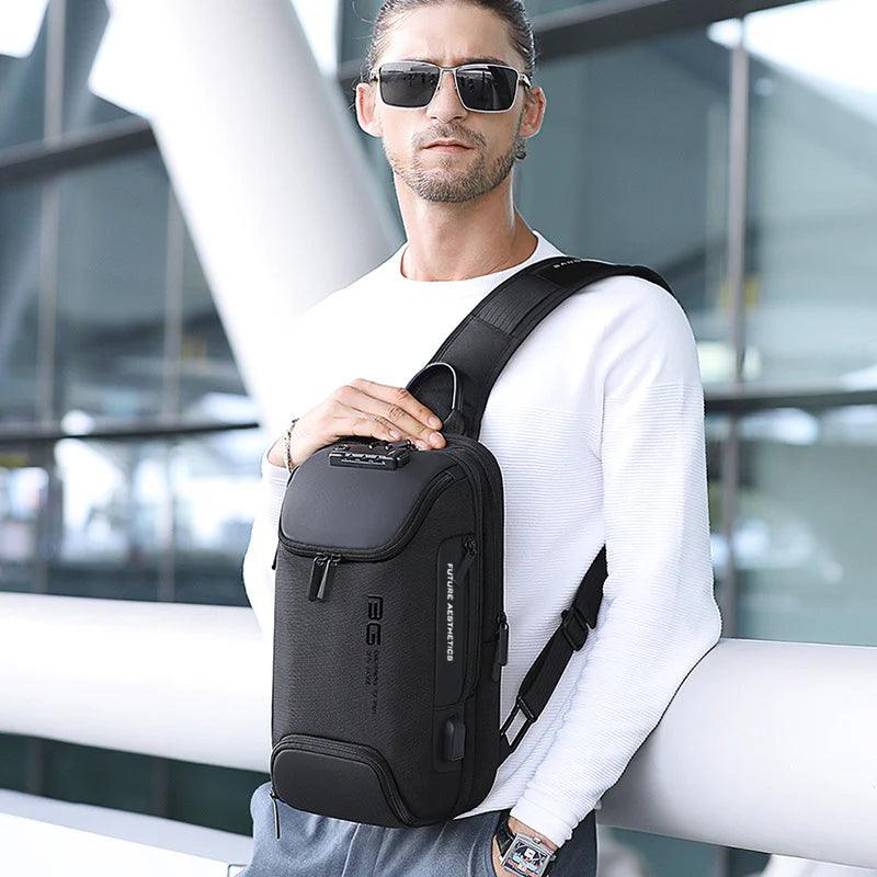 "Secure and Stylish Italian Chest Bag with Bange Anti-Theft USB Technology for Men"