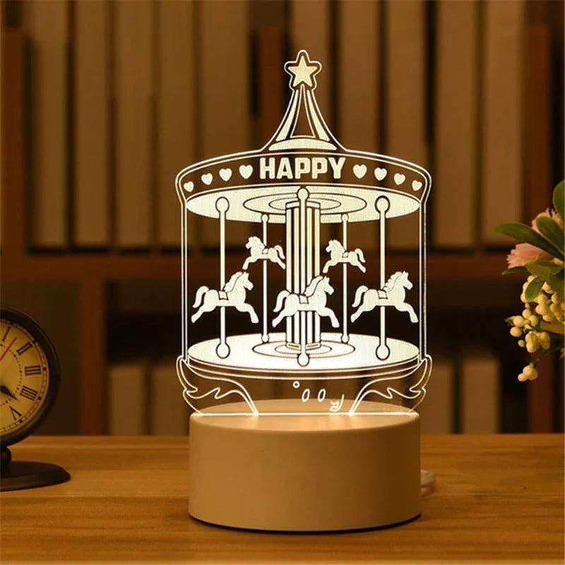 "3D Acrylic LED Night Light - Festive Christmas Party Decoration for Home Bedroom Decor and Weddings"