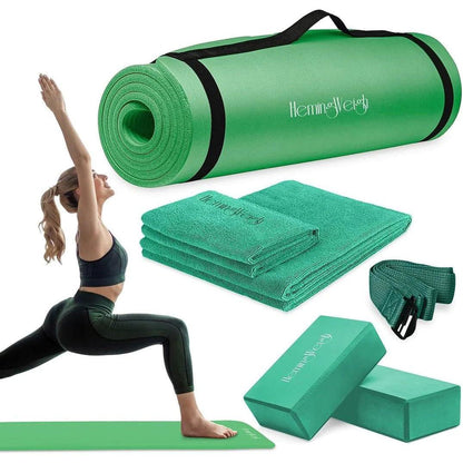 "Ultimate Yoga Starter Set: Thick Mat, Blocks, Strap, Cooling Towels Included"