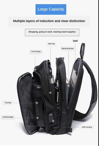 "Tech-Savvy Men's Shoulder Bag with USB Functionality"