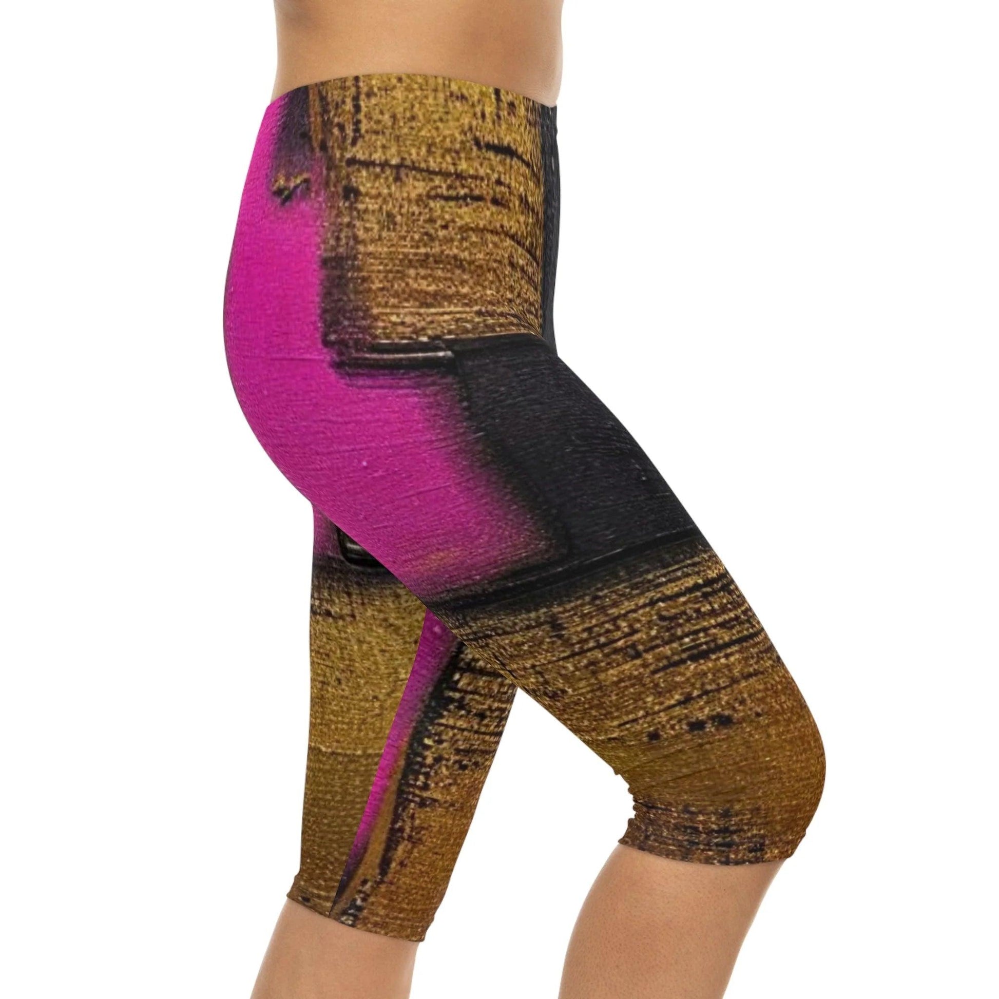 Golden Black Pink Women's Capri Leggings by Queennoble