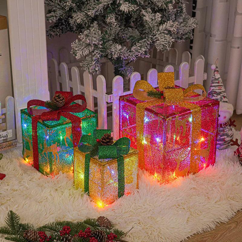 "Sparkling Christmas Gift Box with Bow - Outdoor Holiday Decor for Home and Yard"