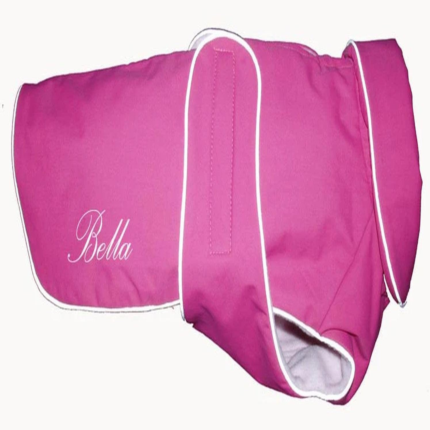 Personalised Weatherproof Fleece Dog Coat - Dark Pink