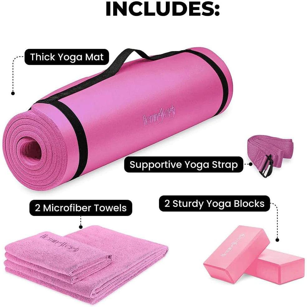 "Ultimate Yoga Starter Set: Thick Mat, Blocks, Strap, Cooling Towels Included"