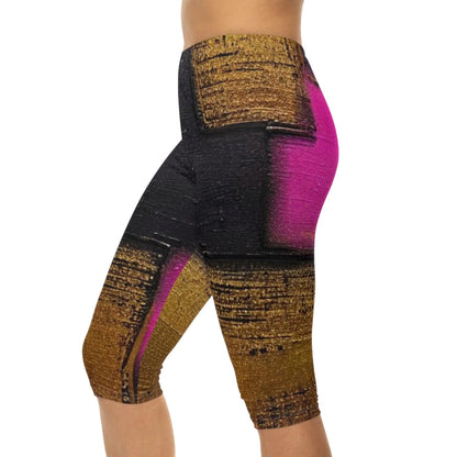 Golden Black Pink Women's Capri Leggings by Queennoble