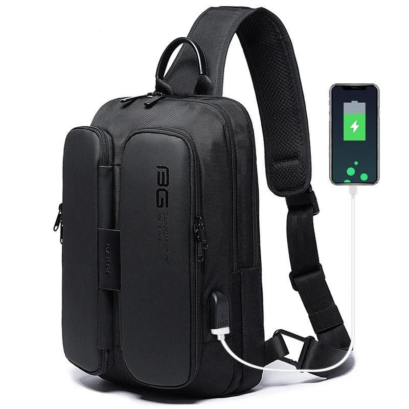 "Tech-Savvy Men's Shoulder Bag with USB Functionality"