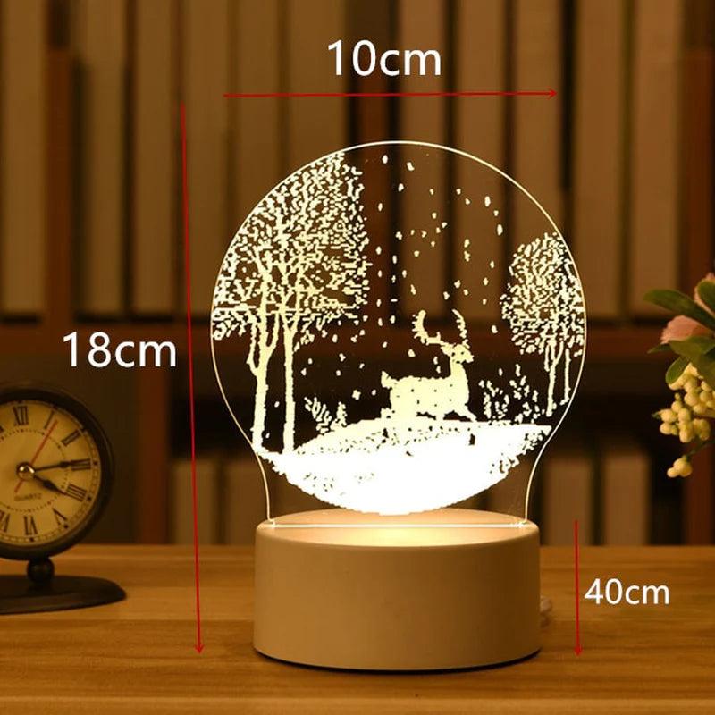 "3D Acrylic LED Night Light - Festive Christmas Party Decoration for Home Bedroom Decor and Weddings"