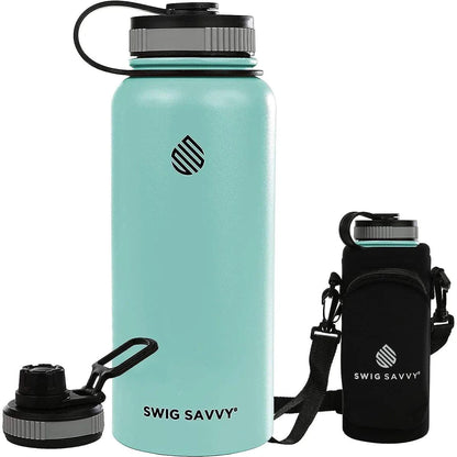 Ultimate 32oz Stainless Steel Water Bottle Set with 2 Leak-Proof Lids and Sleeve