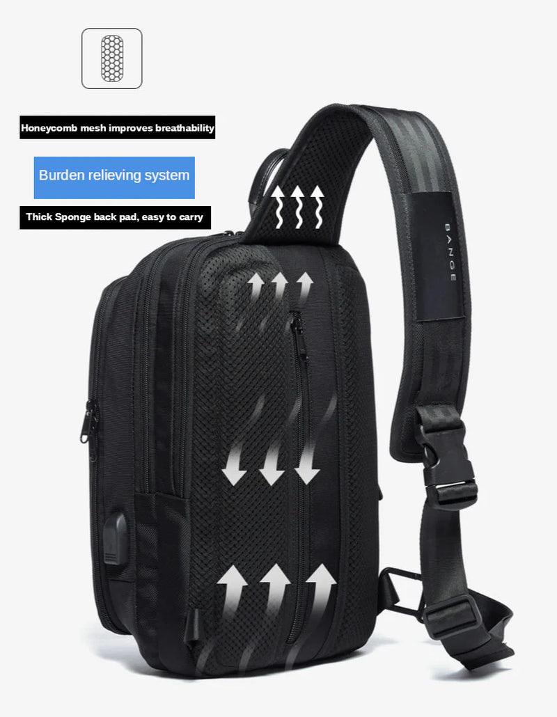 "Tech-Savvy Men's Shoulder Bag with USB Functionality"