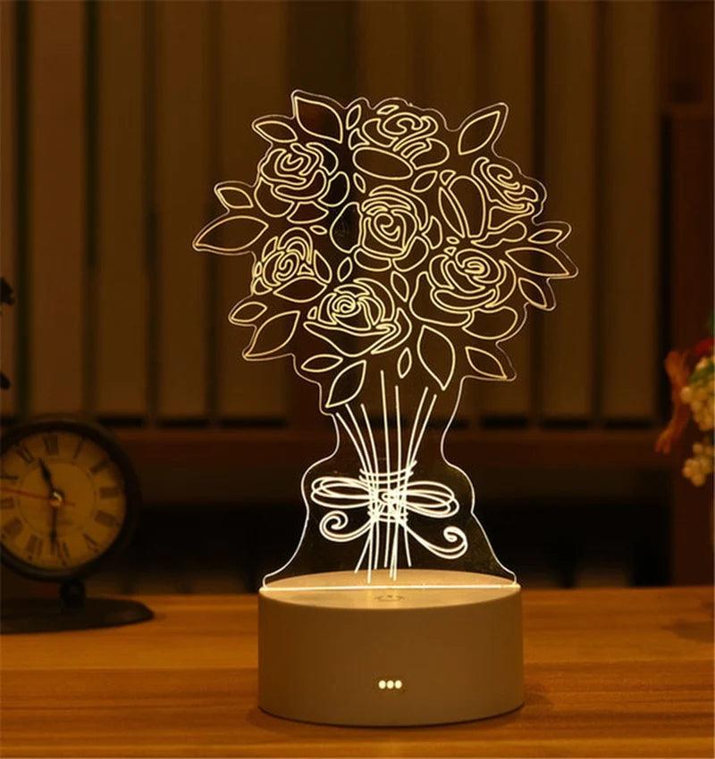 "3D Acrylic LED Night Light - Festive Christmas Party Decoration for Home Bedroom Decor and Weddings"