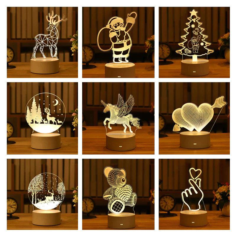 "3D Acrylic LED Night Light - Festive Christmas Party Decoration for Home Bedroom Decor and Weddings"