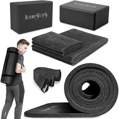 "Ultimate Yoga Starter Set: Thick Mat, Blocks, Strap, Cooling Towels Included"