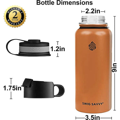 Ultimate 32oz Stainless Steel Water Bottle Set with 2 Leak-Proof Lids and Sleeve