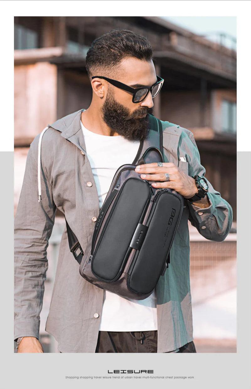 "Tech-Savvy Men's Shoulder Bag with USB Functionality"