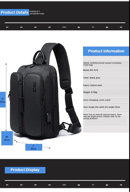 "Tech-Savvy Men's Shoulder Bag with USB Functionality"