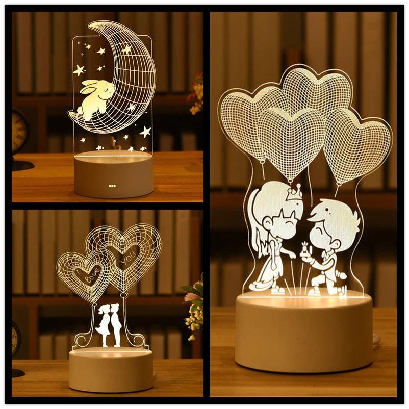 "3D Acrylic LED Night Light - Festive Christmas Party Decoration for Home Bedroom Decor and Weddings"