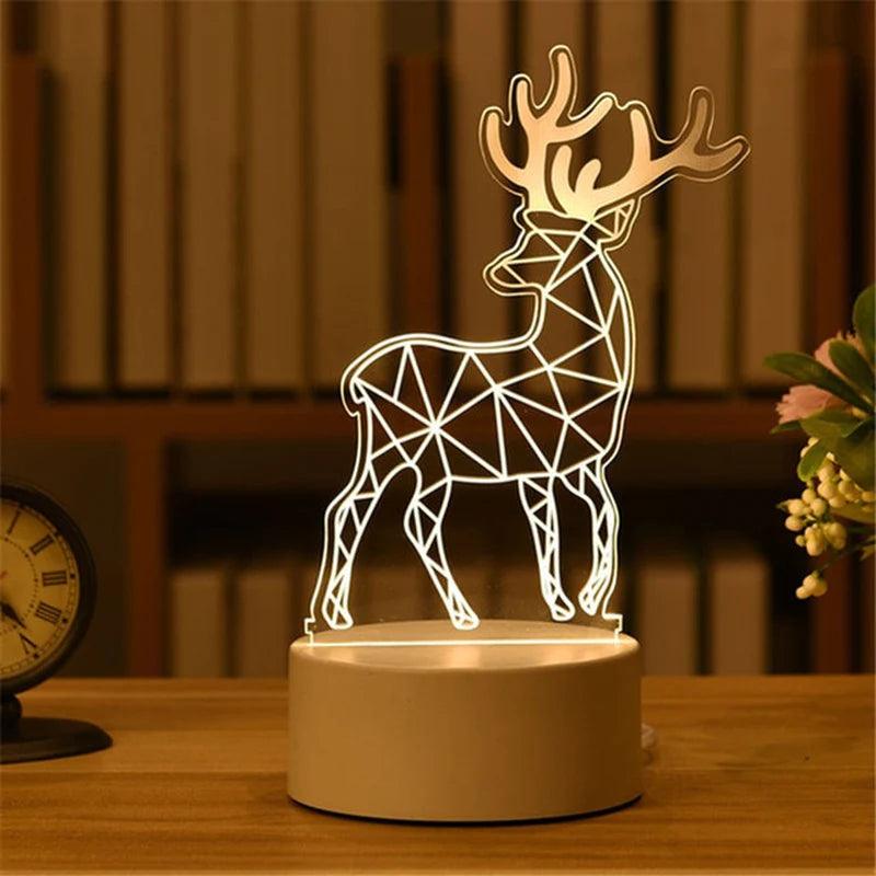 "3D Acrylic LED Night Light - Festive Christmas Party Decoration for Home Bedroom Decor and Weddings"