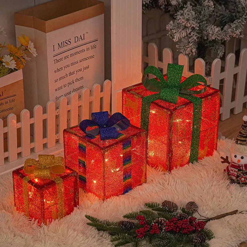 "Sparkling Christmas Gift Box with Bow - Outdoor Holiday Decor for Home and Yard"