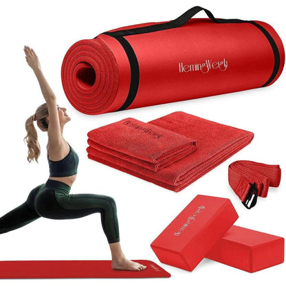 "Ultimate Yoga Starter Set: Thick Mat, Blocks, Strap, Cooling Towels Included"