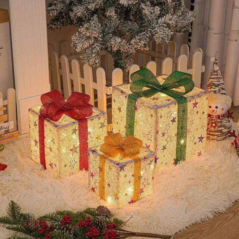 "Sparkling Christmas Gift Box with Bow - Outdoor Holiday Decor for Home and Yard"